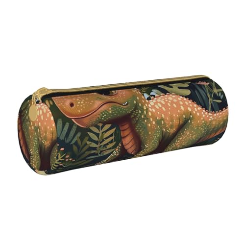 BNVSADC Federmäppchen mit niedlichem Dinosaurier-Motiv, rund, Leder-Federmäppchen, niedliches Schreibwaren-Federmäppchen für Schule, Büro, Reisen, weiß, Einheitsgröße, Kosmetiktasche von BNVSADC
