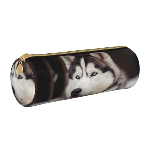 BNVSADC Federmäppchen mit niedlichem Husky-Motiv, rund, aus Leder, für Schule, Büro, Reisen, weiß, Einheitsgröße, Kosmetiktasche von BNVSADC
