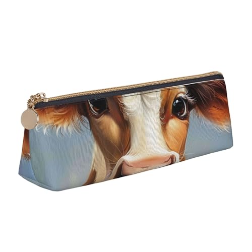 BNVSADC Federmäppchen mit niedlichem Kuh-Motiv, dreieckig, aus Leder, für Schule, Büro, Reisen, weiß, Einheitsgröße, Schulranzen von BNVSADC