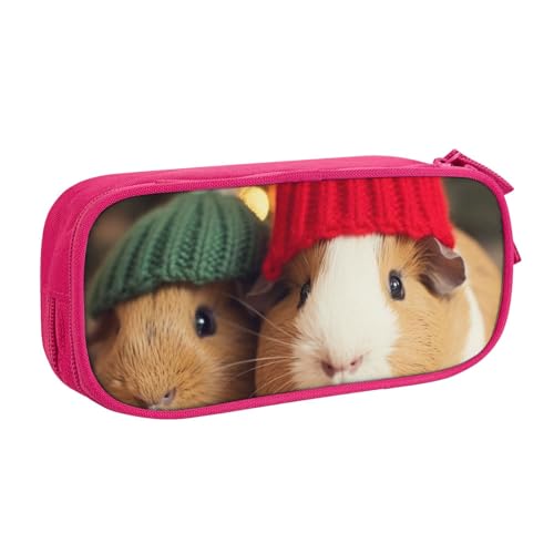 BNVSADC Federmäppchen mit niedlichem Meerschweinchen mit Hut, bedrucktes Federmäppchen, großes Federmäppchen, niedliches Federmäppchen, Büro, Schule, Schreibwaren-Organizer für Mädchen und Jungen, von BNVSADC