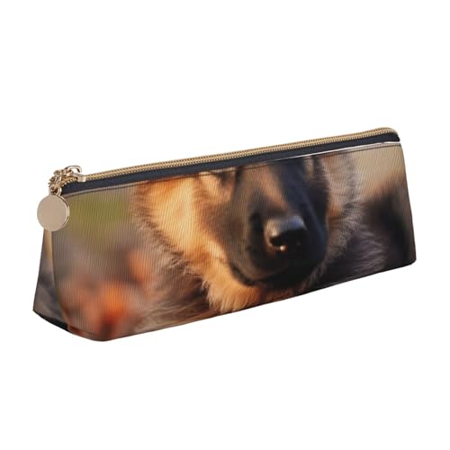 BNVSADC Federmäppchen mit niedlichem Schäferhund, dreieckig, aus Leder, für Schule, Büro, Reisen, weiß, Einheitsgröße, Schulranzen von BNVSADC