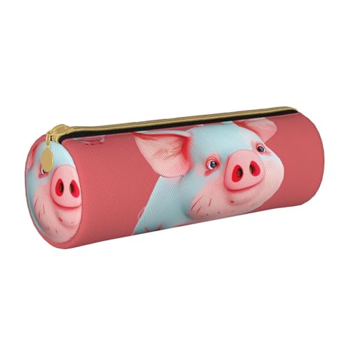 BNVSADC Federmäppchen mit niedlichem Schweinchen-Motiv, rund, aus Leder, für Schule, Büro, Reisen, weiß, Einheitsgröße, Kosmetiktasche von BNVSADC