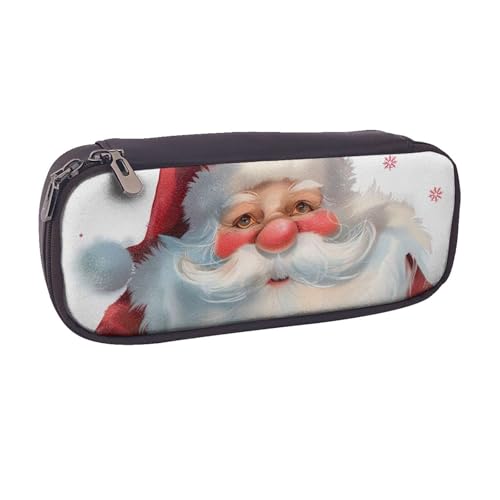 BNVSADC Federmäppchen mit niedlichem Weihnachtsmann, bedrucktes Leder-Federmäppchen und Make-up-Tasche – stilvolles Federmäppchen, Schreibwaren-Organizer-Tasche für Schule, Büro, Reisen, Schwarz , von BNVSADC