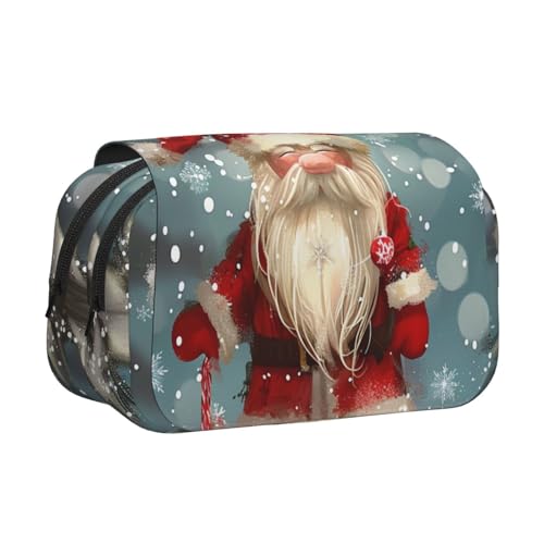 BNVSADC Federmäppchen mit traditionellem Weihnachts-Zwerg, bedruckt, mit Klappdeckel, doppellagig, großes Fassungsvermögen, Schulbedarf, Organizer für Studenten, Kinder, Jugendliche, Künstler, Reisen von BNVSADC