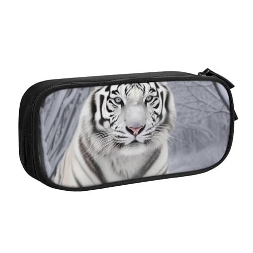 BNVSADC Federmäppchen mit weißem Tiger im Schnee, bedruckt, großes Federmäppchen, niedliches Federmäppchen, Büro, Schule, Schreibwaren-Organizer für Mädchen und Jungen, Schwarz, Schwarz , von BNVSADC