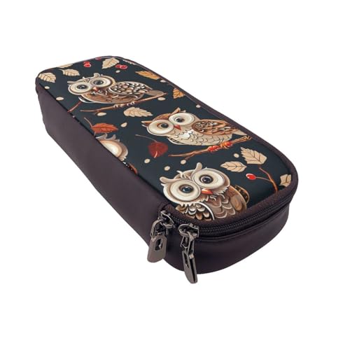 BNVSADC Federmäppchen und Make-up-Tasche, rechteckig, Mandala, Kunstdruck, Kunstleder, niedlich, für Schule, Büro, Reisen, Eulen auf Baumzweig, Einheitsgröße, Schulranzen von BNVSADC