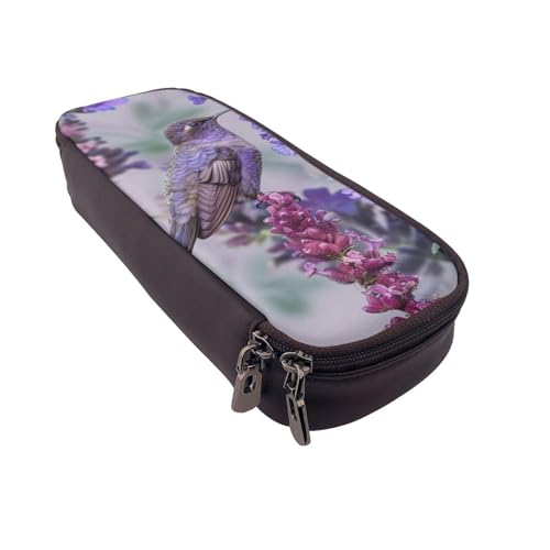 BNVSADC Federmäppchen und Make-up-Tasche aus Kunstleder, Motiv: blutige Handabdrücke, niedliche Stiftebox, Schreibwaren-Organizer-Tasche für Schule, Büro, Reisen, Vogel in lila Lavendel Blumen von BNVSADC