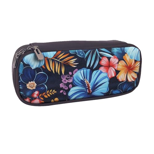 BNVSADC Federmäppchen und Make-up-Tasche aus Leder, Blumenmuster, Blau, Schwarz , Einheitsgröße, Kosmetiktasche von BNVSADC