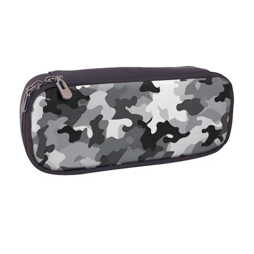 BNVSADC Federmäppchen und Make-up-Tasche aus Leder, Camouflage-Muster, stilvolles Federmäppchen für Schule, Büro, Reisen, Schwarz / Grau / Weiß, Schwarz , Einheitsgröße, Kosmetiktasche von BNVSADC