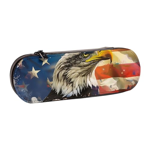 BNVSADC Federmäppchen und Make-up-Tasche aus Leder, Motiv: Amerikanische Flagge und Adler, stilvolles Hartschalen-Federmäppchen für Schule, Büro, Reisen, Schwarz , Einheitsgröße, Kosmetiktasche von BNVSADC