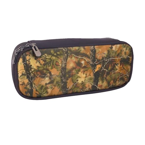 BNVSADC Federmäppchen und Make-up-Tasche aus Leder, Motiv: Bäume, Camoflauge, bedruckt, stilvolles Federmäppchen, Schreibwaren, Organizer, Tasche für Schule, Büro, Reisen, Schwarz , Einheitsgröße von BNVSADC