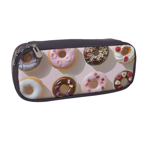 BNVSADC Federmäppchen und Make-up-Tasche aus Leder, Motiv: Cupcakes, Donuts, Muffins, Zucker, bedruckt, stilvolle Stiftetasche, Schreibwaren-Organizer, Tasche für Schule, Büro, Reisen, Schwarz von BNVSADC