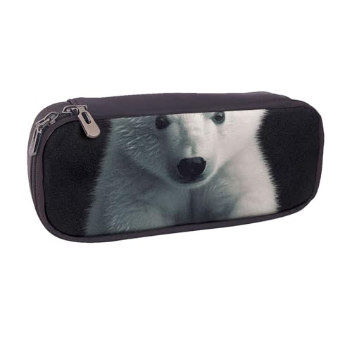 BNVSADC Federmäppchen und Make-up-Tasche aus Leder, Motiv: Eisbär, stilvolles Federmäppchen, Schreibwaren, Organizer, Tasche für Schule, Büro, Reisen, Schwarz , Einheitsgröße, Kosmetiktasche von BNVSADC