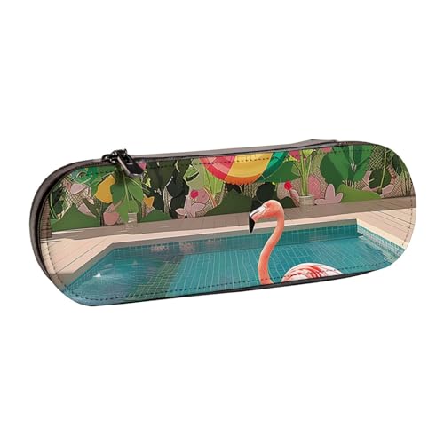 BNVSADC Federmäppchen und Make-up-Tasche aus Leder, Motiv: Flamingo und Schwimmbad, stilvolle Hartschale, Schreibwaren-Organizer-Tasche für Schule, Büro, Reisen, Schwarz , Einheitsgröße, von BNVSADC