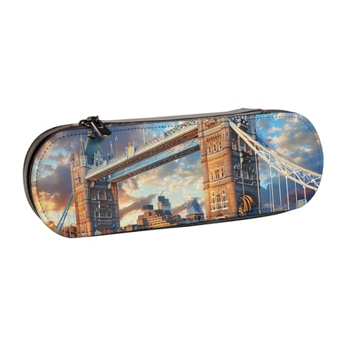 BNVSADC Federmäppchen und Make-up-Tasche aus Leder, Motiv: Frauengesicht mit violettem Glitzer, stilvolles Hartschalen-Federmäppchen für Schule, Büro, Reisen, Bridge in London, Einheitsgröße von BNVSADC