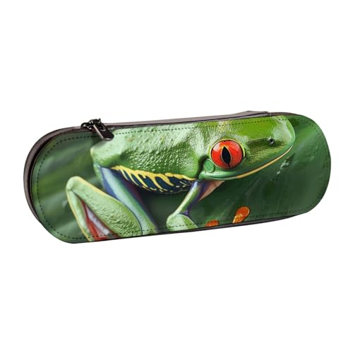 BNVSADC Federmäppchen und Make-up-Tasche aus Leder, Motiv: Froschblätter, stilvolles Hartschalen-Federmäppchen für Schule, Büro, Reisen, Schwarz , Einheitsgröße, Kosmetiktasche von BNVSADC