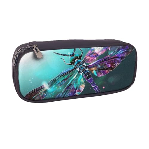 BNVSADC Federmäppchen und Make-up-Tasche aus Leder, Motiv: Galaxie, Libelle, bedruckt, stilvolles Federmäppchen, Schreibwaren, Organizer, Tasche für Schule, Büro, Reisen, Schwarz , Einheitsgröße, von BNVSADC