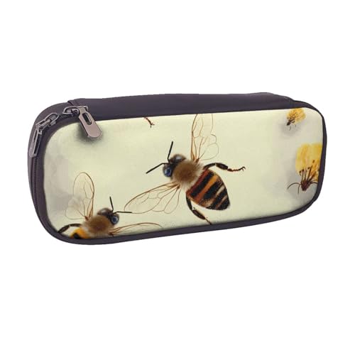 BNVSADC Federmäppchen und Make-up-Tasche aus Leder, Motiv: Honigbiene, Schwarz , Einheitsgröße, Kosmetiktasche von BNVSADC