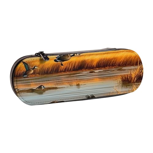 BNVSADC Federmäppchen und Make-up-Tasche aus Leder, Motiv: Jagd, fliegende Wilde Ente, 5 Stück, stilvolle Hartschalen-Bleistifttasche, Schreibwaren-Organizer-Tasche für Schule, Büro, Reisen, Schwarz , von BNVSADC