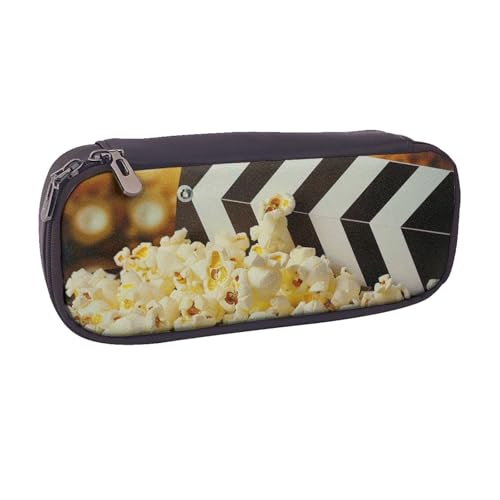 BNVSADC Federmäppchen und Make-up-Tasche aus Leder, Motiv: Kinofilm und Popcorn – stilvolles Federmäppchen für Schule, Büro, Reisen, Schwarz , Einheitsgröße, Kosmetiktasche von BNVSADC