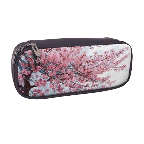 BNVSADC Federmäppchen und Make-up-Tasche aus Leder, Motiv: Kirschblüten und Baum, stilvolles Federmäppchen für Schule, Büro, Reisen, Schwarz , Einheitsgröße, Kosmetiktasche von BNVSADC