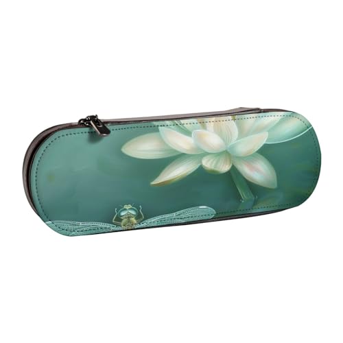 BNVSADC Federmäppchen und Make-up-Tasche aus Leder, Motiv: Libelle mit Seerose, stilvolle Hartschale, Schreibwaren-Organizer-Tasche für Schule, Büro, Reisen, Schwarz , Einheitsgröße, Kosmetiktasche von BNVSADC