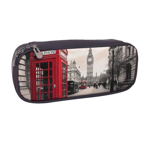 BNVSADC Federmäppchen und Make-up-Tasche aus Leder, Motiv: Londoner Straße, Rot, Schwarz , Einheitsgröße, Kosmetiktasche von BNVSADC