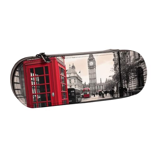 BNVSADC Federmäppchen und Make-up-Tasche aus Leder, Motiv: Londoner Straße, Rot, Schwarz , Einheitsgröße, Kosmetiktasche von BNVSADC