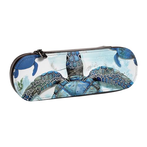 BNVSADC Federmäppchen und Make-up-Tasche aus Leder, Motiv: Meeresschildkröte, Blau, Schwarz , Einheitsgröße, Kosmetiktasche von BNVSADC
