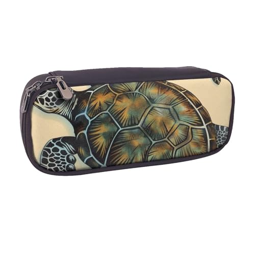 BNVSADC Federmäppchen und Make-up-Tasche aus Leder, Motiv: Meeresschildkröte – stilvolles Federmäppchen für Schule, Büro, Reisen, Schwarz , Einheitsgröße, Kosmetiktasche von BNVSADC