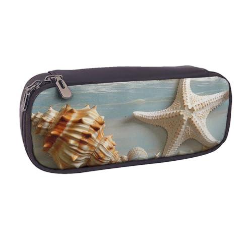 BNVSADC Federmäppchen und Make-up-Tasche aus Leder, Motiv: Muschel, Strand, stilvolles Federmäppchen, Schreibwaren, Organizer, Tasche für Schule, Büro, Reisen, Schwarz , Einheitsgröße, Kosmetiktasche von BNVSADC