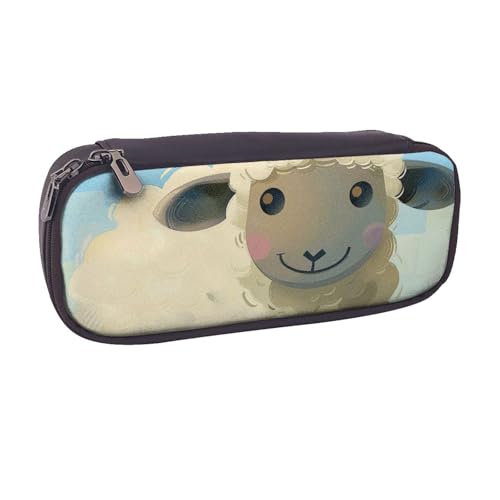 BNVSADC Federmäppchen und Make-up-Tasche aus Leder, Motiv: Schaf, 1 Stück, stilvolles Federmäppchen, Schreibwaren-Organizer, Tasche für Schule, Büro, Reisen, Schwarz , Einheitsgröße, Kosmetiktasche von BNVSADC