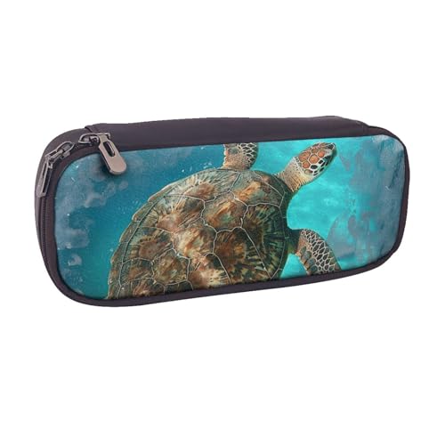BNVSADC Federmäppchen und Make-up-Tasche aus Leder, Motiv: Schwimmschildkröte, Meer, bedruckt, stilvolles Federmäppchen, Schreibwaren, Organizer, Tasche für Schule, Büro, Reisen, Schwarz von BNVSADC