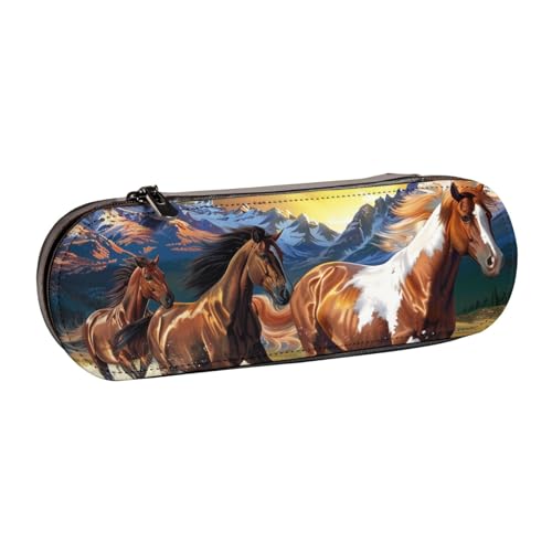 BNVSADC Federmäppchen und Make-up-Tasche aus Leder, Motiv: Sonnenblumenfeld, stilvolle Hartschale, Schreibwaren-Organizer-Tasche für Schule, Büro, Reisen, Laufpferde, Einheitsgröße, Kosmetiktasche von BNVSADC