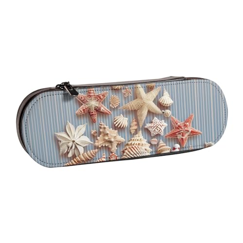 BNVSADC Federmäppchen und Make-up-Tasche aus Leder, Motiv: Sonnenblumenfeld, stilvolle Hartschale, Schreibwaren-Organizer-Tasche für Schule, Büro, Reisen, Muschel Weihnachten, Einheitsgröße von BNVSADC