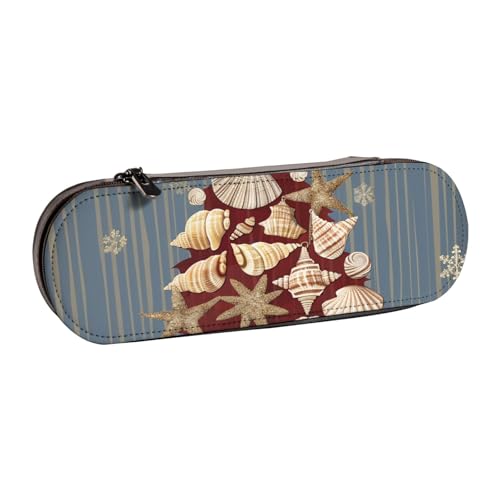 BNVSADC Federmäppchen und Make-up-Tasche aus Leder, Motiv: Sonnenblumenfeld, stilvolle Hartschale, Schreibwaren-Organizer-Tasche für Schule, Büro, Reisen, Schneeflocke, Muschel, Weihnachten von BNVSADC