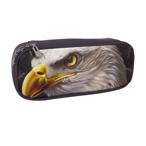 BNVSADC Federmäppchen und Make-up-Tasche aus Leder, Motiv: Weißkopfseeadler, stilvolles Federmäppchen für Schule, Büro, Reisen, Schwarz , Einheitsgröße, Kosmetiktasche von BNVSADC