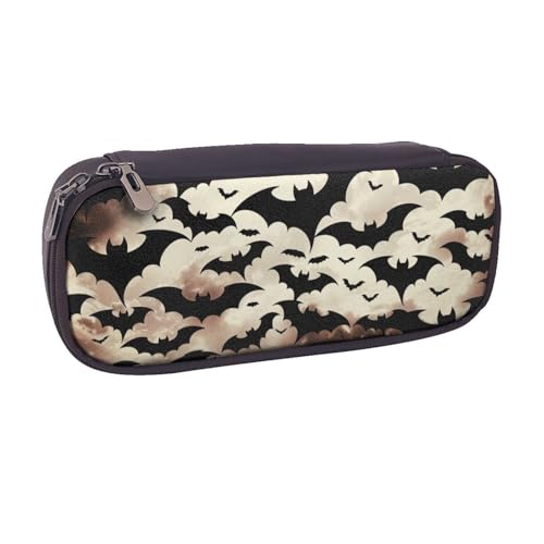 BNVSADC Federmäppchen und Make-up-Tasche aus Leder, Motiv: fliegende Fledermäuse, Motiv: Halloween – stilvolles Federmäppchen für Schule, Büro, Reisen, Schwarz , Einheitsgröße, Kosmetiktasche von BNVSADC