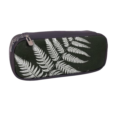 BNVSADC Federmäppchen und Make-up-Tasche aus Leder, Motiv: natürliche Pflanzen-Silhouette, Farnblatt, bedruckt, stilvolle Bleistifttasche, Schreibwaren-Organizer, Tasche für Schule, Büro, Reisen von BNVSADC