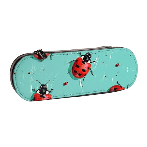 BNVSADC Federmäppchen und Make-up-Tasche aus Leder, Motiv: rote Marienkäfer auf blauem Hintergrund, stilvolle Hartschale, für Schule, Büro, Reisen, Schwarz , Einheitsgröße, Kosmetiktasche von BNVSADC