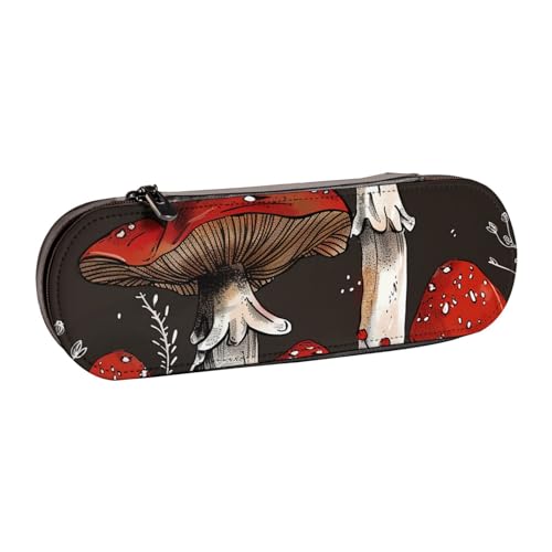 BNVSADC Federmäppchen und Make-up-Tasche aus Leder, Motiv: rote Pilze, 1 Stück, stilvolle Hartschale, Schreibwaren-Organizer, Tasche für Schule, Büro, Reisen, Schwarz , Einheitsgröße, Kosmetiktasche von BNVSADC