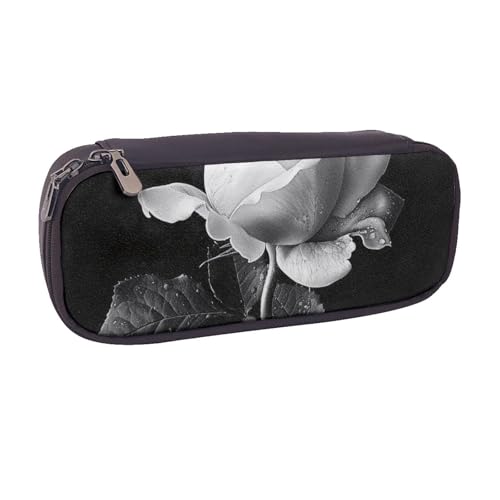 BNVSADC Federmäppchen und Make-up-Tasche aus Leder, einfarbig, mit Rosenmuster, stilvolles Federmäppchen, Schreibwaren-Organizer, Tasche für Schule, Büro, Reisen, Schwarz , Einheitsgröße von BNVSADC