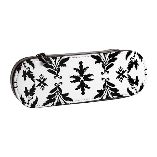 BNVSADC Federmäppchen und Make-up-Tasche aus Leder, mit Blättern, Schwarz und Weiß, stilvolle Hartschale, Federmäppchen für Schule, Büro, Reisen, Schwarz , Einheitsgröße, Kosmetiktasche von BNVSADC