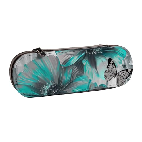 BNVSADC Federmäppchen und Make-up-Tasche aus Leder, mit Blumenmotiv, Schmetterlings-Motiv, stilvolle Hartschale, für Schule, Büro, Reisen, Schwarz , Einheitsgröße, Kosmetiktasche von BNVSADC