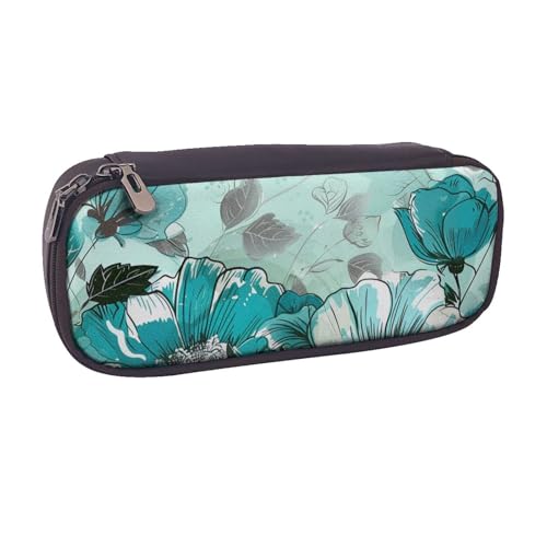 BNVSADC Federmäppchen und Make-up-Tasche aus Leder, mit Blumenmuster, Türkis / Blaugrün, Schwarz , Einheitsgröße, Kosmetiktasche von BNVSADC