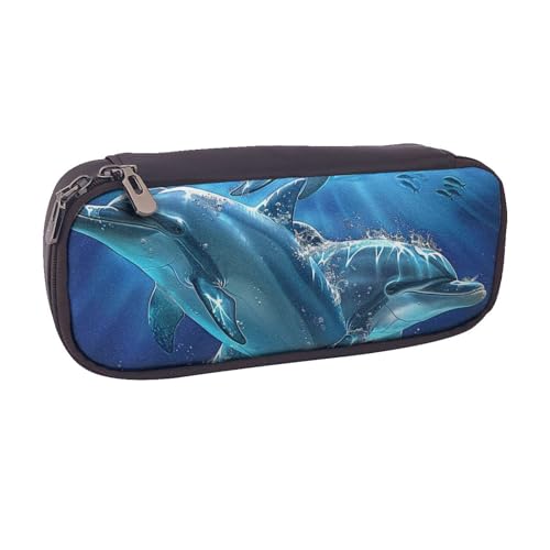 BNVSADC Federmäppchen und Make-up-Tasche aus Leder, mit Delfin-Motiv, stilvolles Federmäppchen, Schreibwaren-Organizer, Tasche für Schule, Büro, Reisen, Schwarz , Einheitsgröße, Kosmetiktasche von BNVSADC