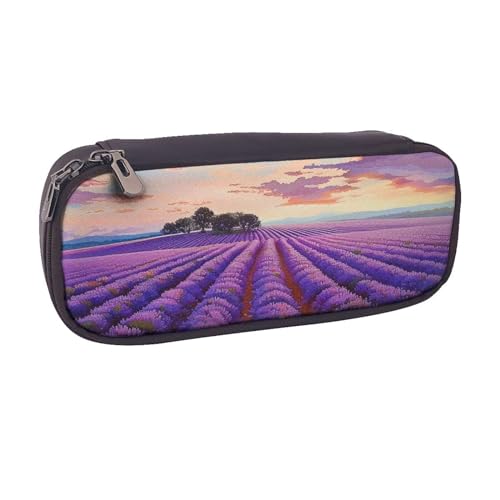 BNVSADC Federmäppchen und Make-up-Tasche aus Leder, mit Lavendelfeldern, stilvolles Federmäppchen, Schreibwaren-Organizer, Tasche für Schule, Büro, Reisen, Schwarz , Einheitsgröße, Kosmetiktasche von BNVSADC