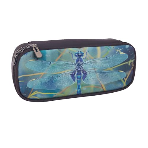 BNVSADC Federmäppchen und Make-up-Tasche aus Leder, mit Libellen-Motiv, stilvolles Federmäppchen, Schreibwaren, Organizer, Tasche für Schule, Büro, Reisen, Schwarz , Einheitsgröße, Kosmetiktasche von BNVSADC