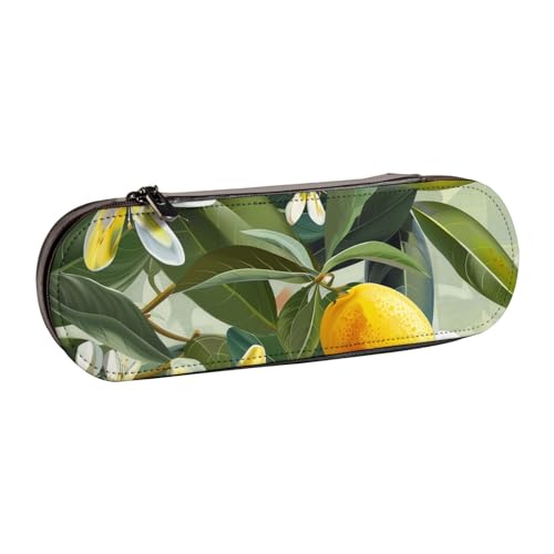 BNVSADC Federmäppchen und Make-up-Tasche aus Leder, mit Zitronenblüten-Motiv, stilvolle Hartschale, für Schule, Büro, Reisen, Schwarz , Einheitsgröße, Kosmetiktasche von BNVSADC