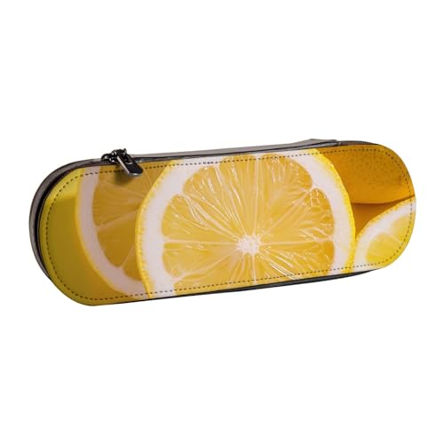 BNVSADC Federmäppchen und Make-up-Tasche aus Leder, mit Zitronenmuster, stilvolle Hartschale, für Schule, Büro, Reisen, Schwarz , Einheitsgröße, Kosmetiktasche von BNVSADC